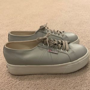 Gray leather Superga shoes